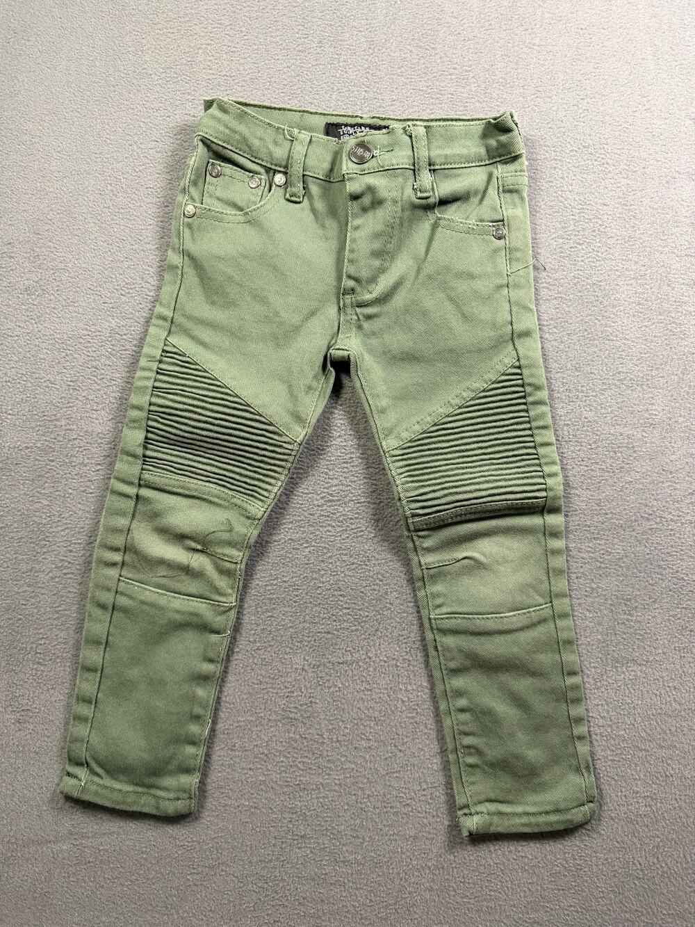 Trestles Supply Co Boys Size 4 Green Moto Biker Jeans Ribbed Panel Skinny Pants